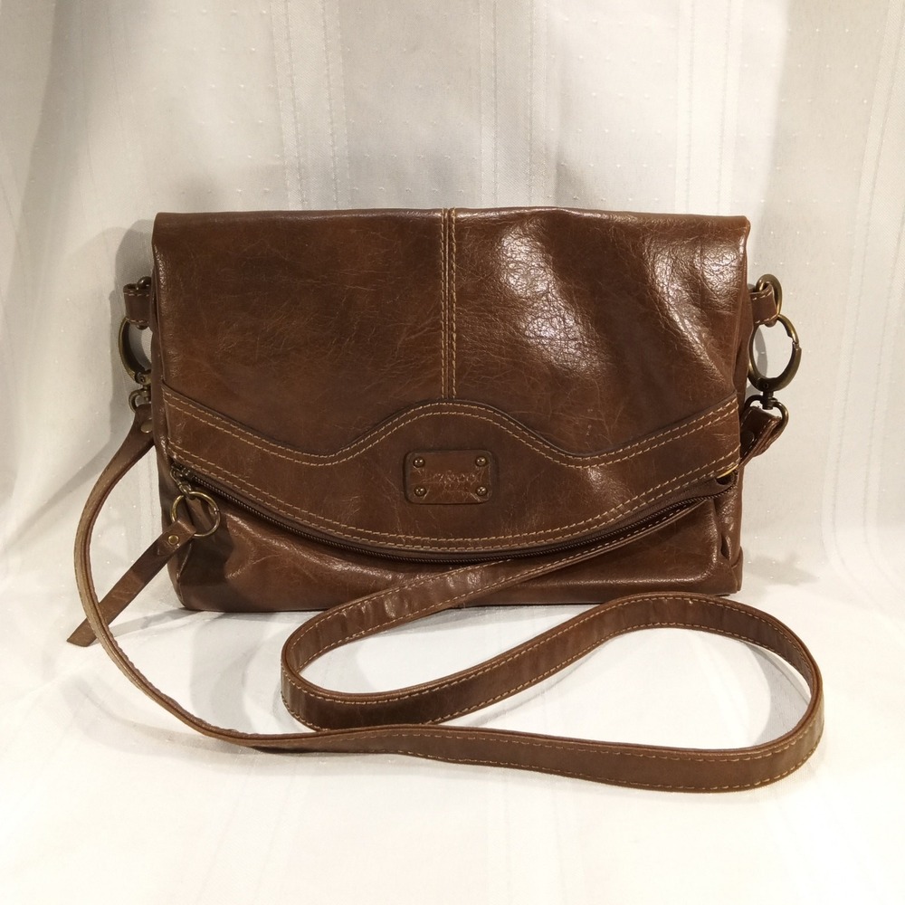 Brown Leather Crossbody Flap Shoulder Bag (Liz & Co) – Good Condition